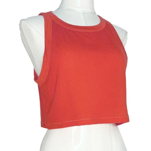 Poppy Pink Cropped Ribbed Tank Top - Picture 1 of 9